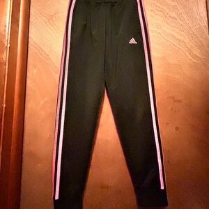 Adidas Kids Black Joggers with Pink Stripes